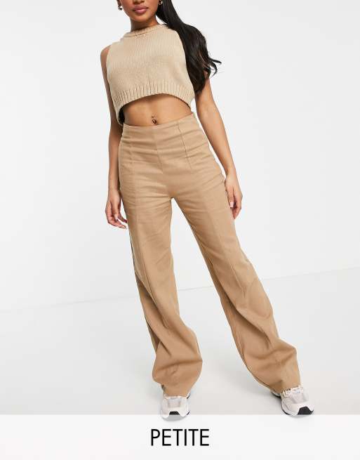 Missguided Petite co-ord wide leg trouser with seam detail in brown | ASOS