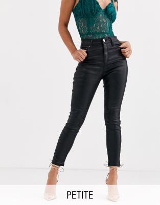 petite coated black jeans