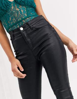 petite black coated skinny jeans