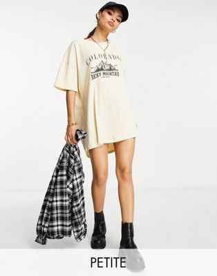 Missguided Petite Colorado motif t-shirt mini dress in stone