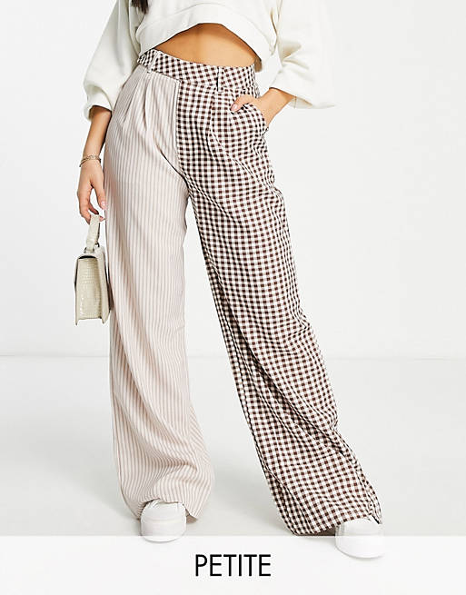 Trousers & Leggings Missguided Petite contrast gingham trousers in brown 