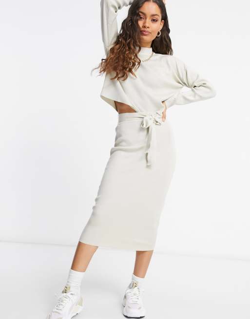 Knitted tie waist 2025 midi skirt missguided