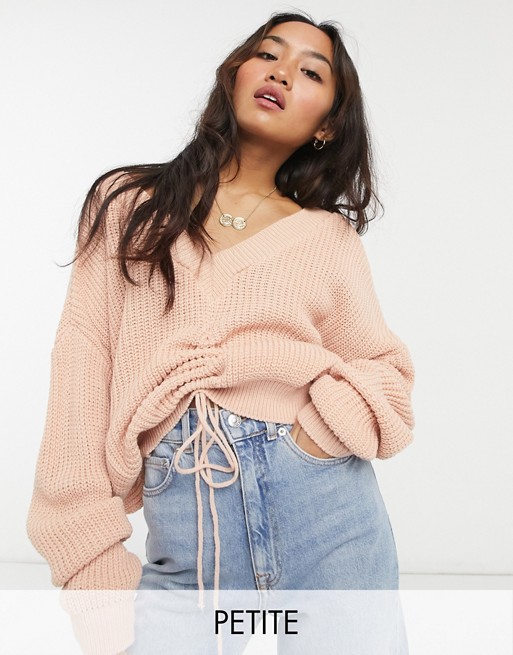 Missguided Petite crop jumper with ruched front in blush