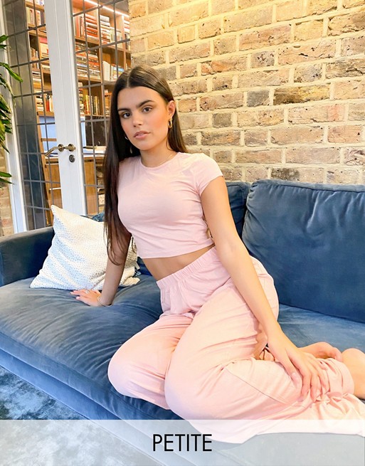 Missguided Petite crop top and wide leg pyjama set in pink