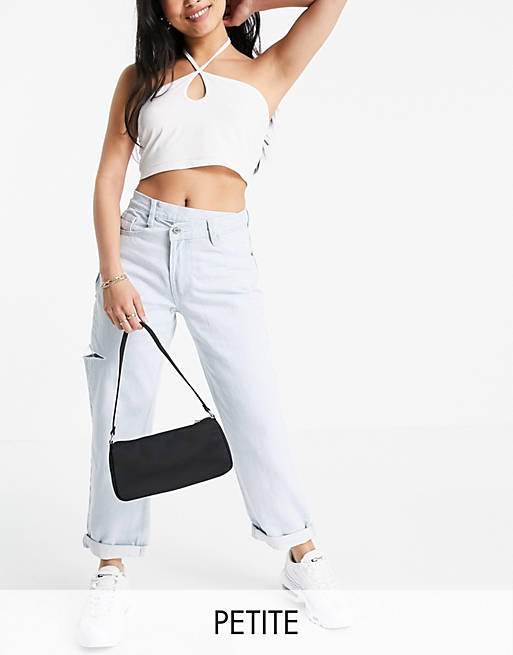 Missguided Petite dad jean with asymmetric waist in blue