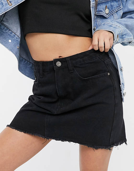  Missguided Petite denim mini skirt in black 