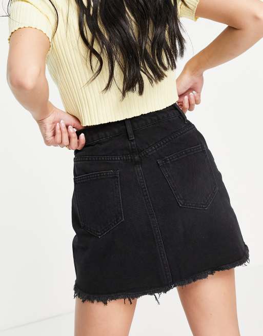 Missguided Petite denim mini skirt in black ASOS