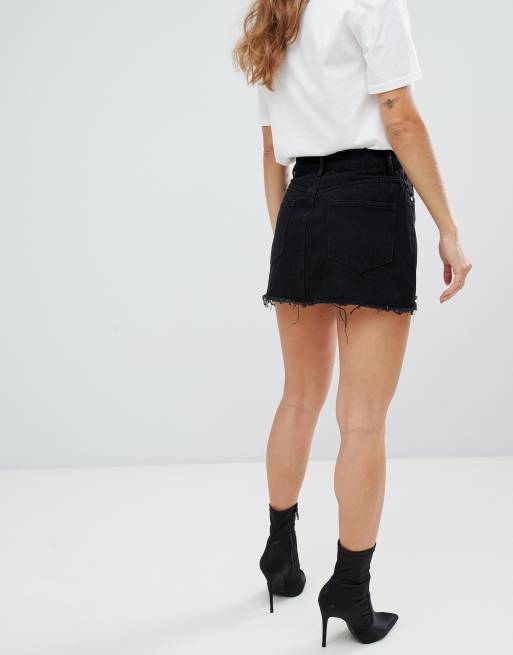 Missguided petite denim 2025 mini skirt in black