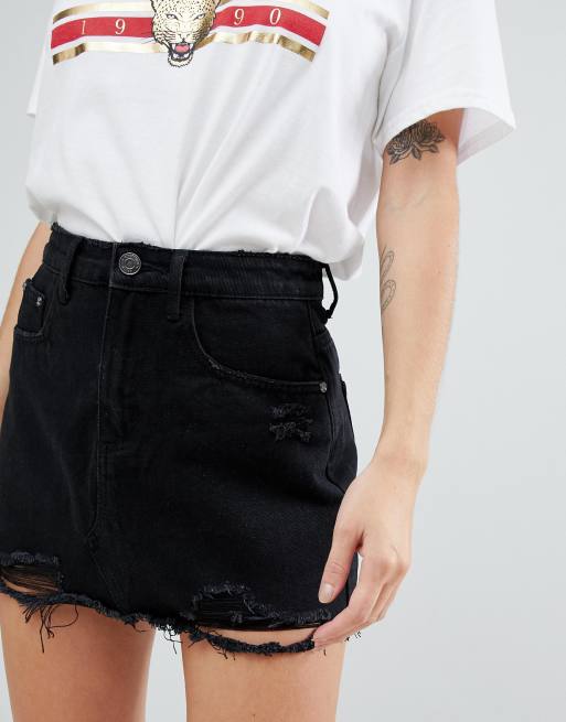 Missguided petite denim mini skirt in black store