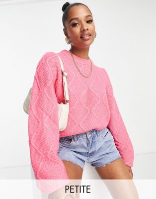Missguided Petite diamond cable knit jumper in pink
