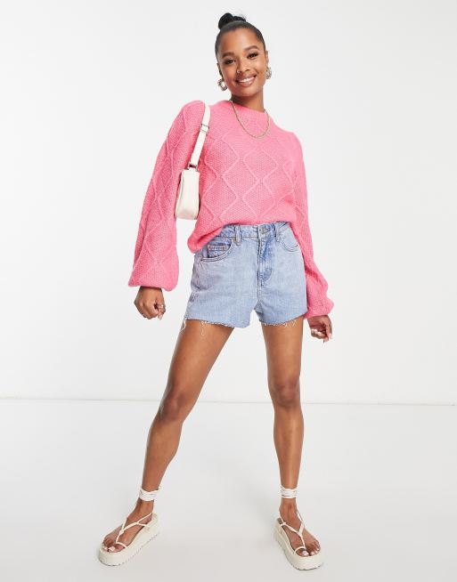 Missguided Petite diamond cable knit sweaters in pink