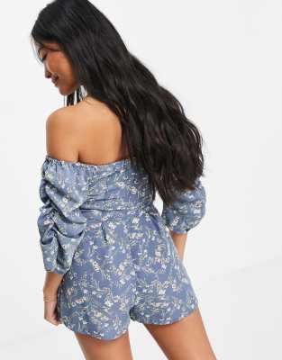 blue and white floral playsuit