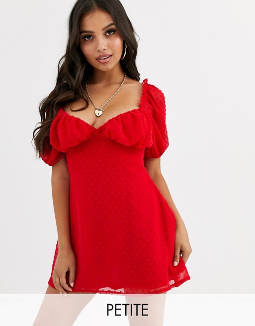 Missguided Petite dobby milkmaid skater dress in red