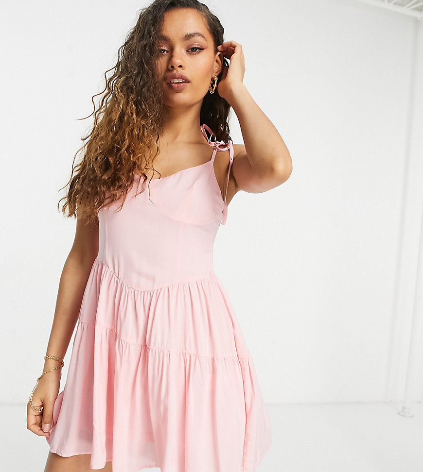 Missguided Petite dress with tiered hem in pink