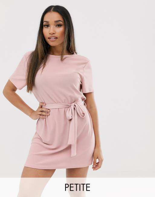 Missguided Petite Exclusive belted t shirt dress with cut Missguided Petite Exclusive belted t shirt dress with cut