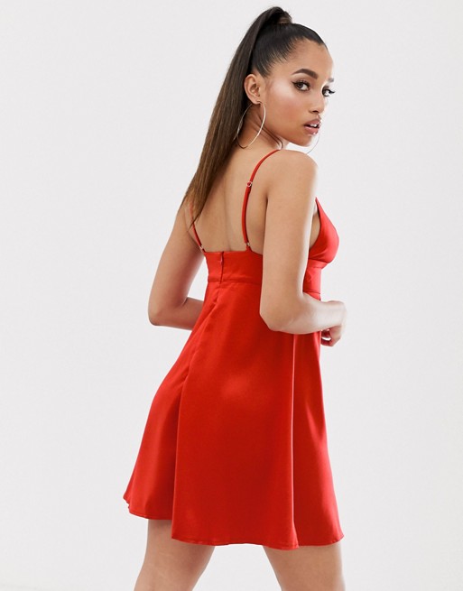 Missguided Petite Exclusive satin cami slip dress in red, 2 of 4.