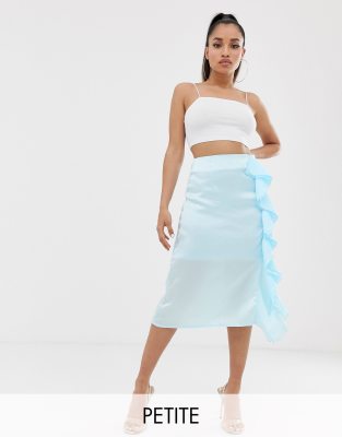 Missguided Petite Exclusive satin midi skirt with side slit in blue