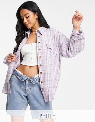 Missguided Petite extreme check shirt in lilac
