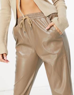 beige leather joggers