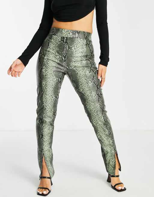 Missguided Petite faux leather legging in green snake