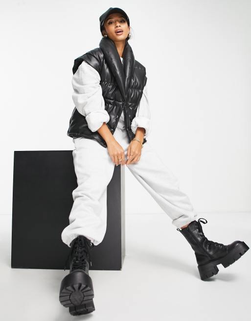 Missguided Petite faux leather puffer gilet in black ASOS