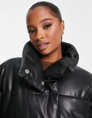 Petite Black Faux Leather Puffer Gilet