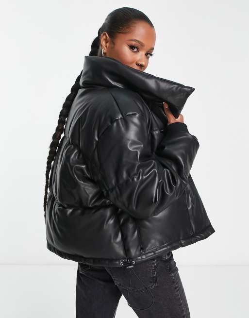 Weather or Not Black Vegan Leather Puffer Jacket