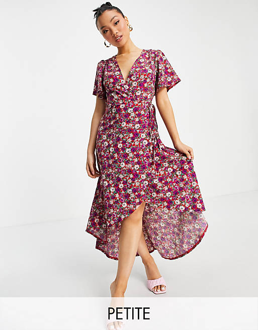 Missguided Petite floral wrap midaxi dress in purple