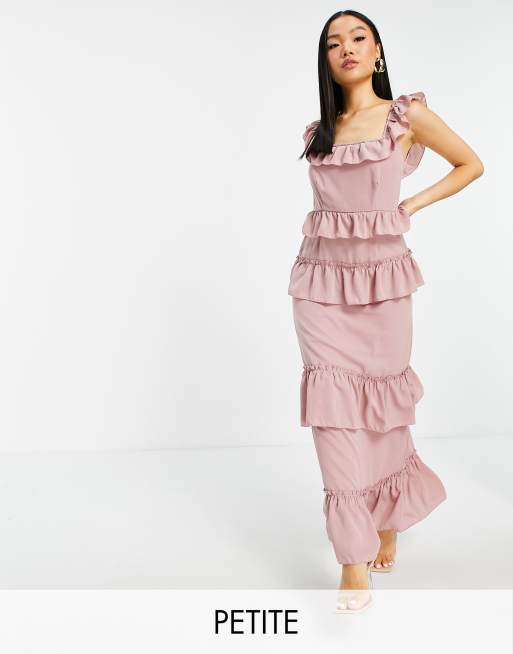 Missguided Petite frill detail maxi dress in pink