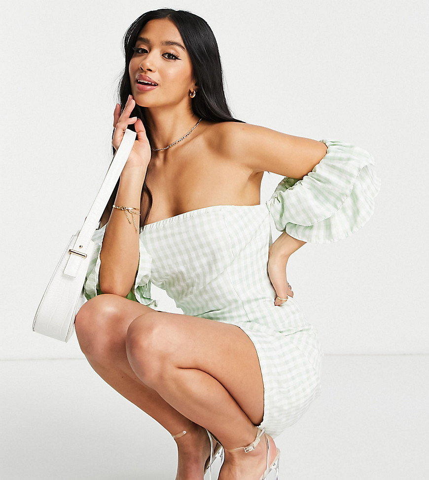 Missguided Petite frill gingham dress in mint-Green
