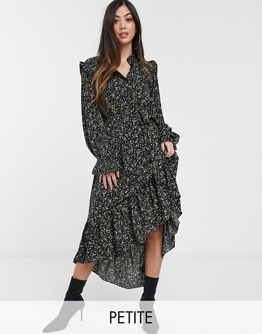 Missguided Petite frill neck midi smock dress in floral