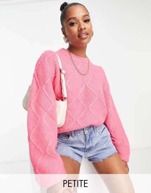 Missguided Petite - Gebreide trui met diamantvormige kabels in roze