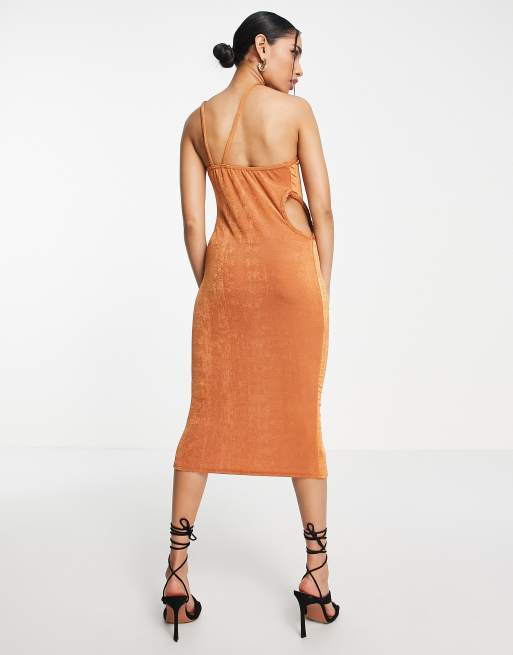 Missguided Petite - Gladde midaxi jurk met bandjes in bruin, 2 van 4