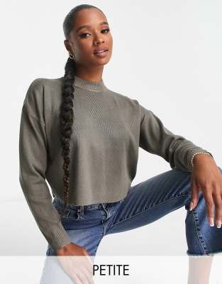 Missguided Petite high neck jumper in khaki - ASOS Price Checker