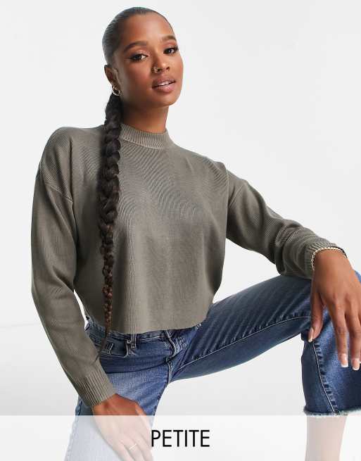 Missguided Petite high neck jumper in khaki