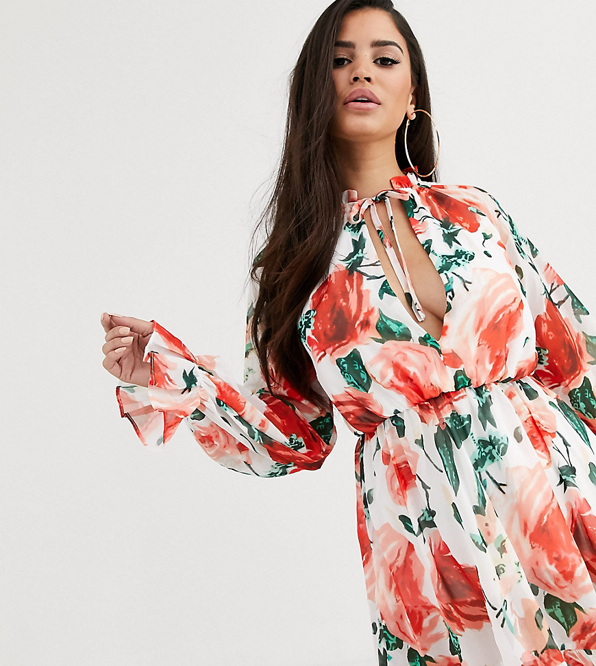 Missguided Petite high neck smock dress in floral-Multi