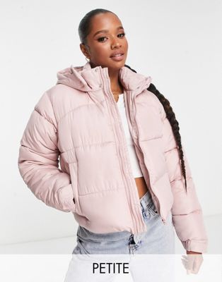 Missguided Petite hooded padded puffer jacket in pink
