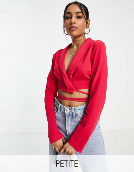 Missguided Petite – Jaskraworóżowa marynarka o krótkim fasonie z wiązaniem w talii