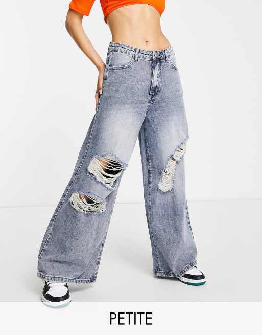Missguided Petite - Jeans a fondo ampio con strappi, colore blu
