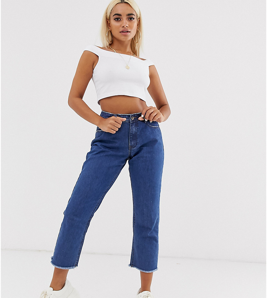 Missguided Petite - Jeans met onafgewerkte zoom-Blauw