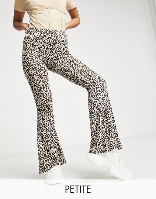 Missguided Petite jersey kickflare trouser in leopard