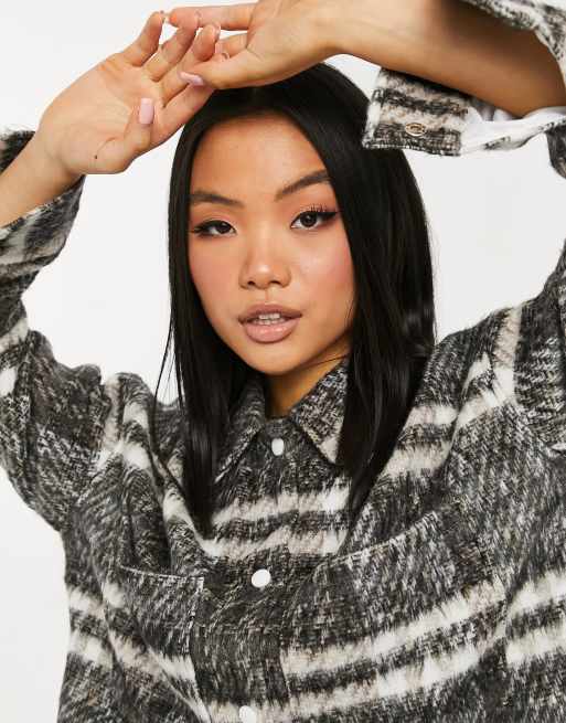 Trucker Jacket Cropped Shacket Missguided Brushed Checked Shacket