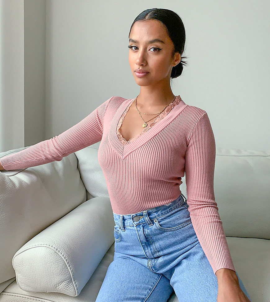 Missguided Petite knit bodysuit in pink