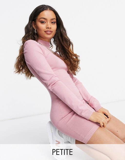 Missguided Petite knitted dress with puff sleeves in pink