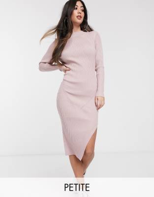 ribbed side split midi dress