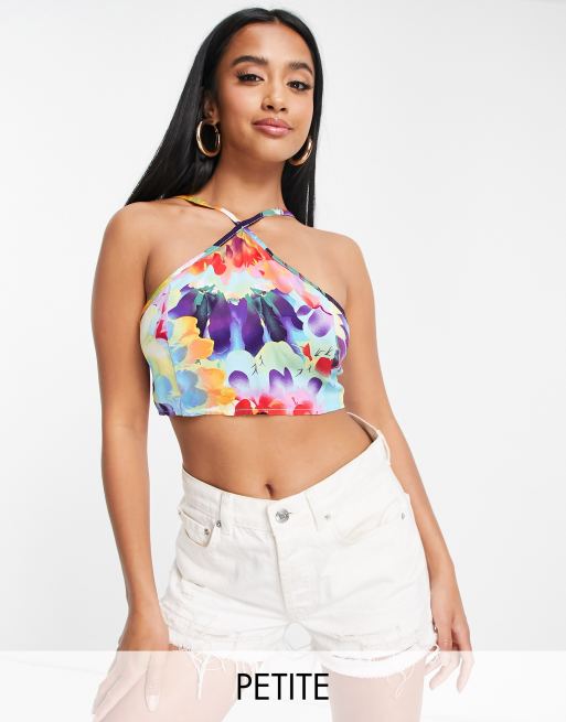 Missguided Petite – Krótki top z dekoltem typu halter w kwiatowy wzór, część zestawu