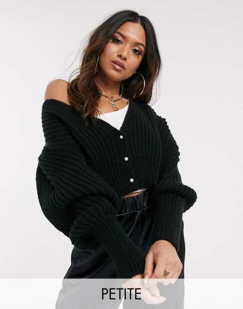 Missguided Petite – Kurze, schwarze Strickjacke