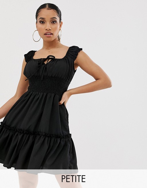 Missguided Petite layered shirred waist dress in black