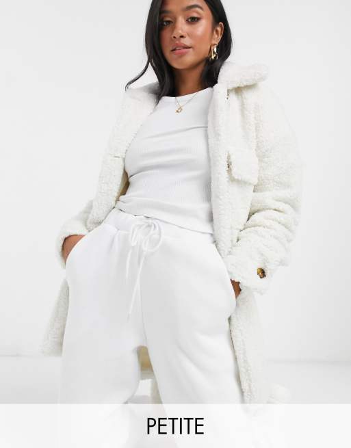 Missguided Petite longline belted jacket in cream ASOS