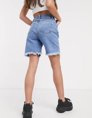 missguided longline denim shorts